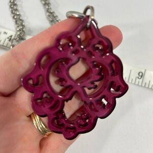 Silver Chain and Deep Fuchsia /Red/Wine Resin Pendant 12 - 22 inches long